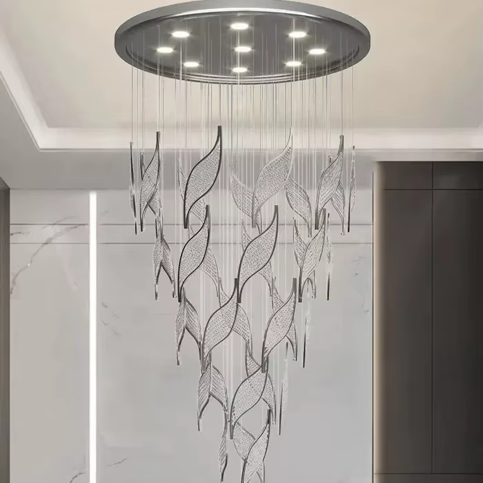 Modern Light Luxury Lift Empty Duplex Chandelier Villa Lift High Living Room Main Lamp Building Middle Floor Hollow Staircase