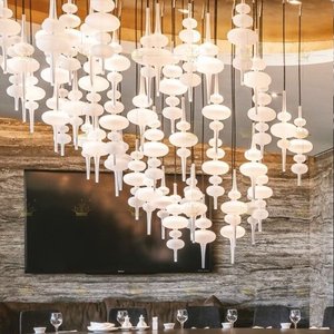 Modern Cascading White Glass Gourd Pendant Light Cluster K9 Crystal  Chandelier for Hotel Restaurant Home Decor