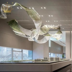 Customized Project Hotel Villa Crystal Chandelier Stairs Ribbon Chandelier Pendant Light for Indoor Decoration