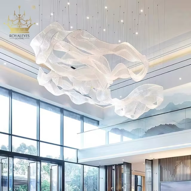 Customized Project Hotel Villa Crystal Chandelier Stairs Ribbon Chandelier Pendant Light for Indoor Decoration