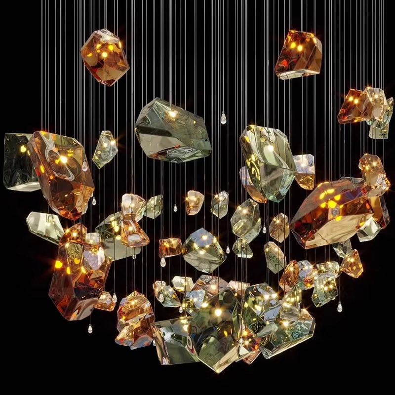 Nordic Restaurant K9 Crystal Chandeliers Large Customized Glass Leaf Special-shaped LED Pendant Lights Indoor Salon Decoration