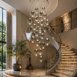 Custom Large Staircase Glass Chandelier Modern Bubble Pendant Light Luxury Hanging Lighting for Hotel Lobby Villa Interior